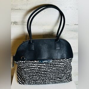 Kipling Black White Print Dome Shoulder Purse Bag Satchel Purse